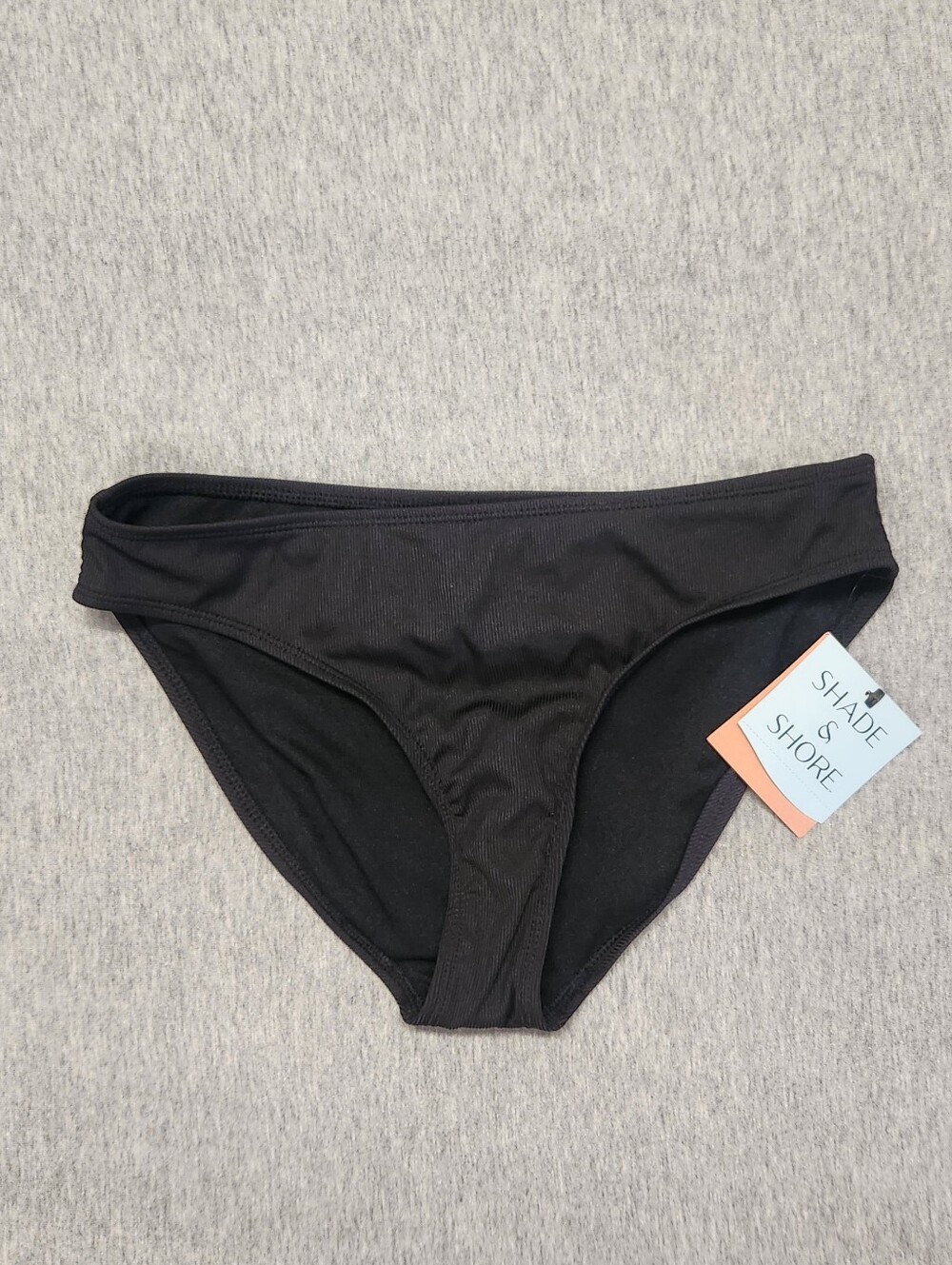 Shade & Shore Women’s Ribbed Medium‑Coverage Hipster Bikini Bottom – Black